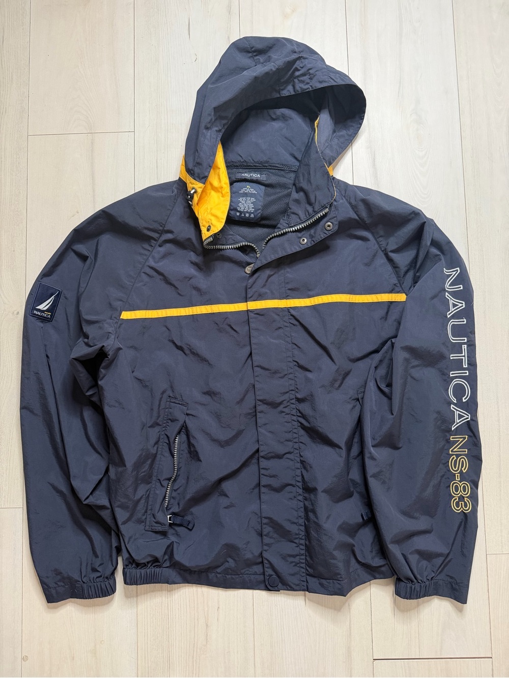 Nautica Navy Windbreaker with Yellow Trim and Hood